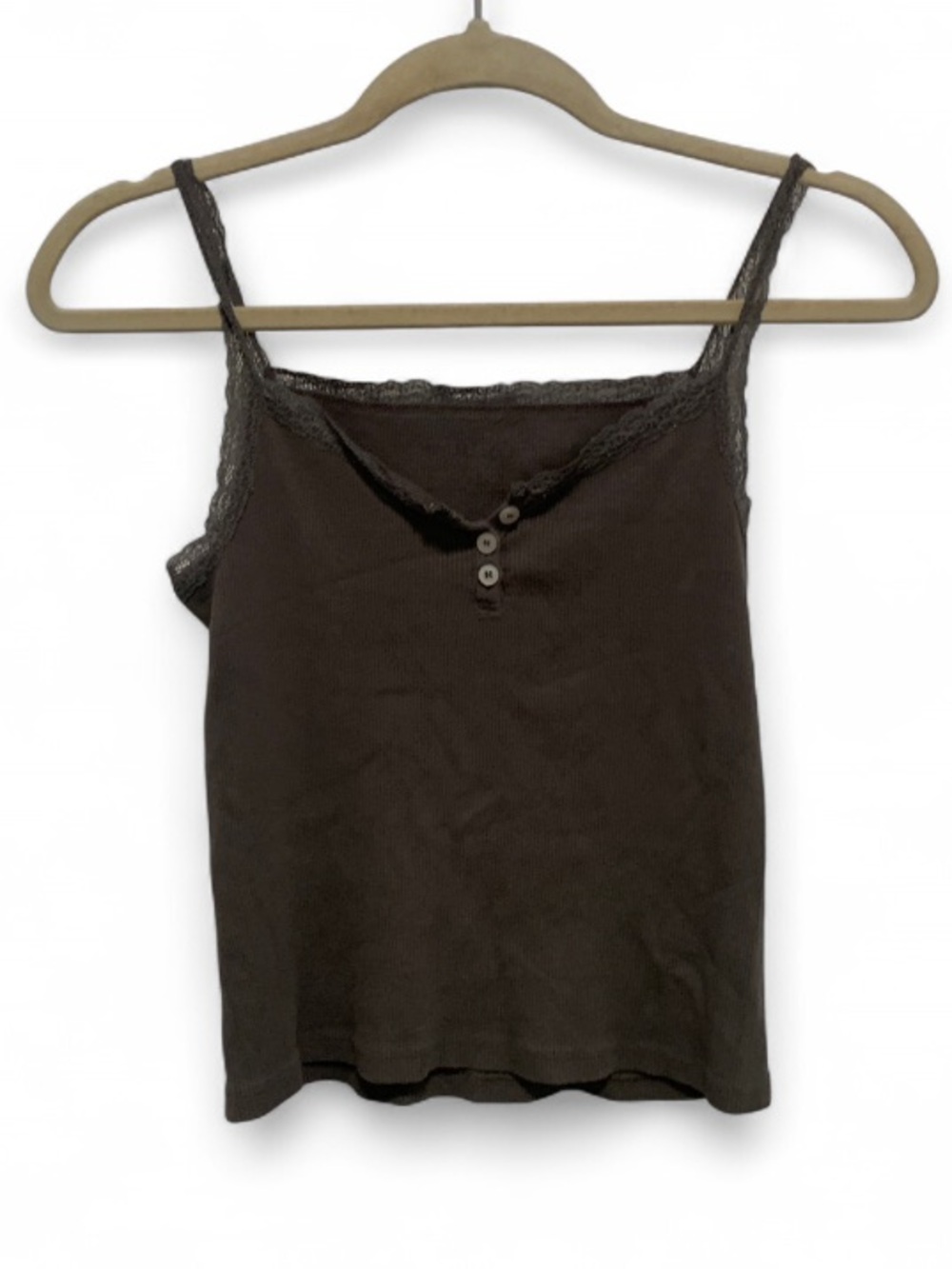 John Galt Gray Y2K Style Lace-Trim Spaghetti Strap Tank Top
